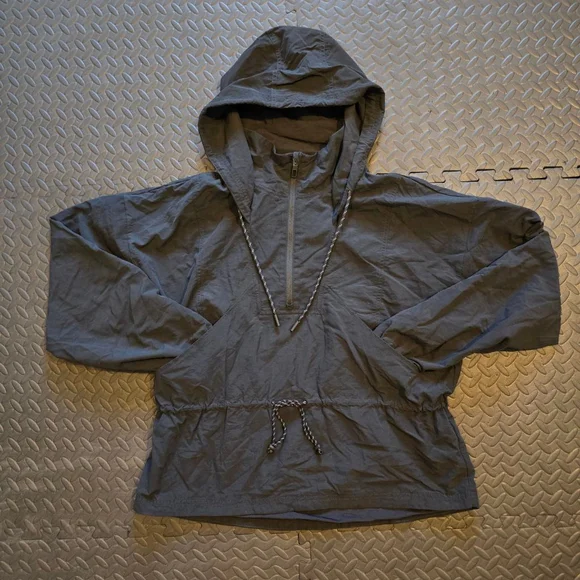 Women's Calia Hooded Windbreaker Jacket L Black with White Drawstrings - Picture 1 of 5